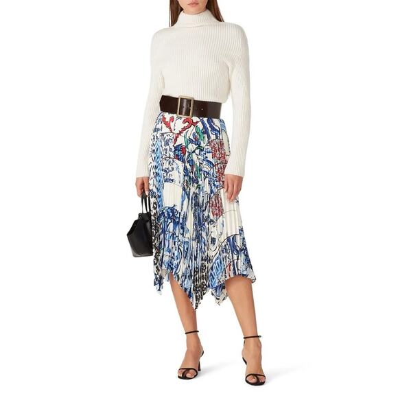 TORY BURCH White Pleated Skirt Sunburst Floral Handkerchief Hem - Picture 1 of 15
